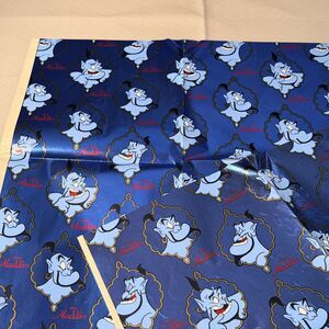 Vintage Disney Aladdin Genie Gift Wrap 2 Sheets Wrapping Paper Blue Shiny Fun